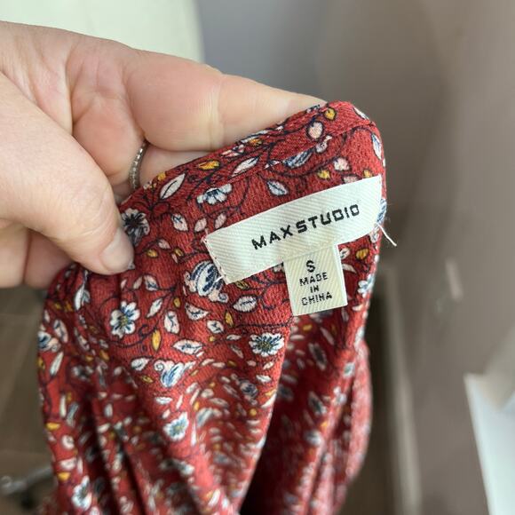 Max Studio Women's Red Floral Midi Ruffle Wrap Dress Size Small - Picture 6 of 11